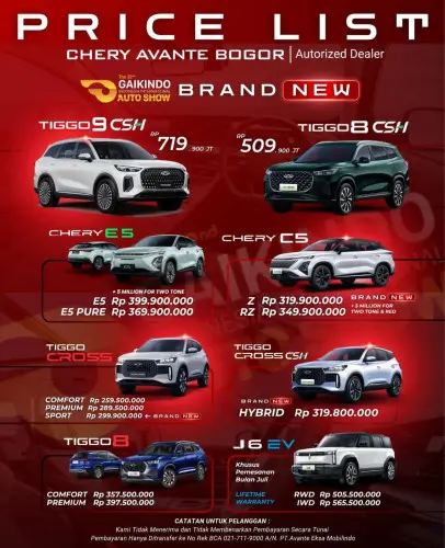 Pricelist Harga Chery toljorr 2025